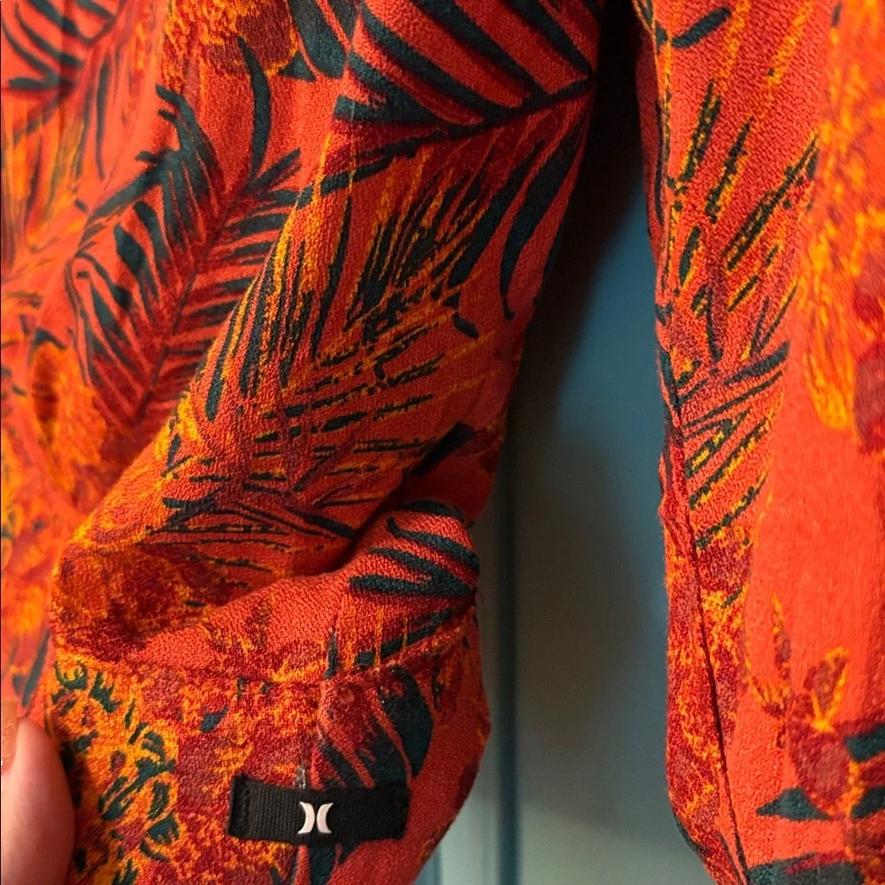 NWT Hurley Summer Palm Flounce Top orange red palm print - deep v tie back - Picture 4 of 8